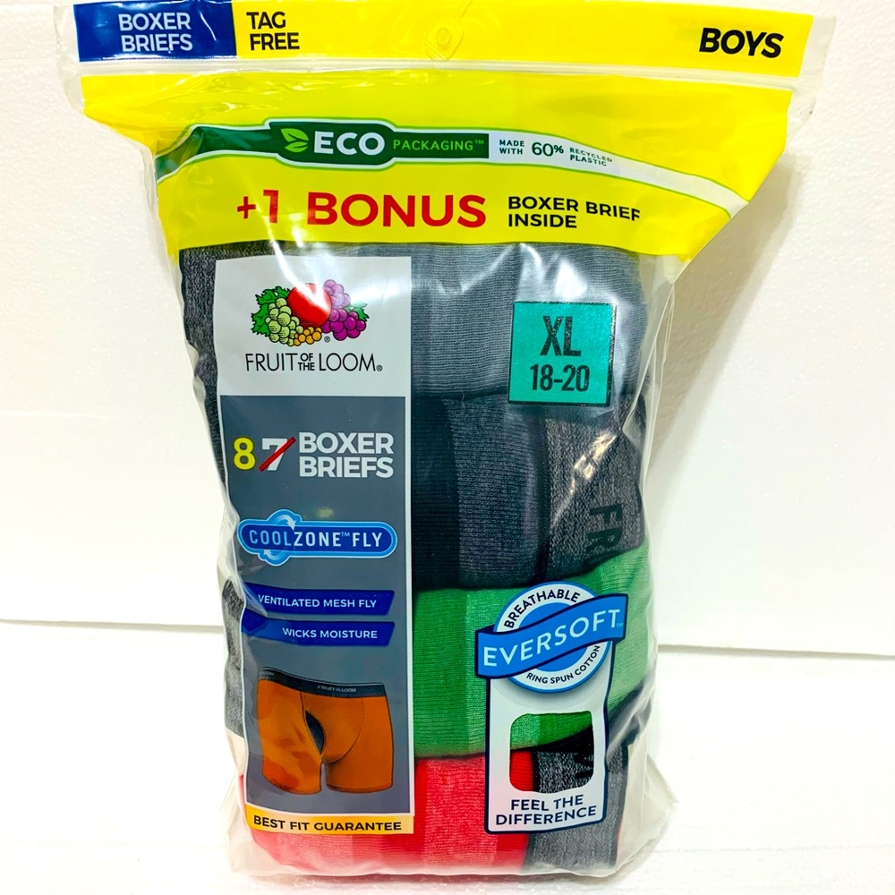 8 Pack Fruit Of The Loom Boy’s Boxer Briefs Size XL (18-20) NWT!
